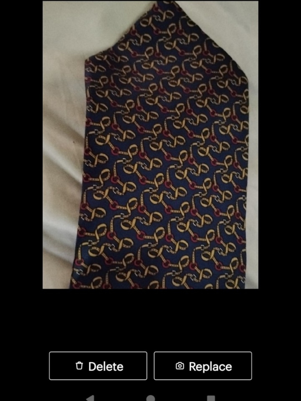 Dior Monsieur Navy Silk Tie with Gold and Red Chain Motif - Picture 3 of 3